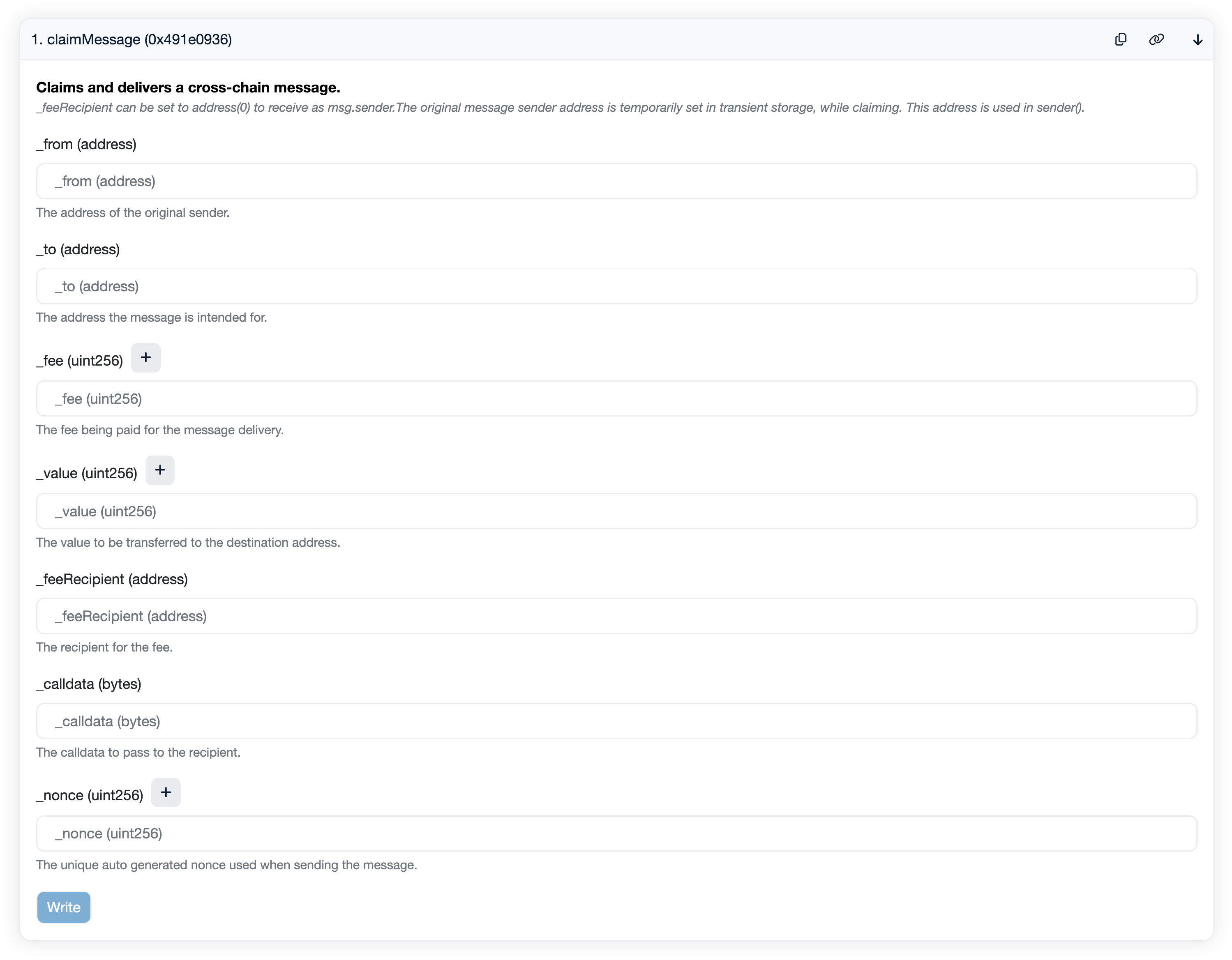 Linea contract write as proxy claimMessage form